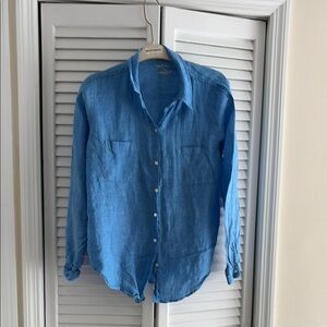 Lily Pulitzer cornflower blue woman’s linen shirt …Size Large